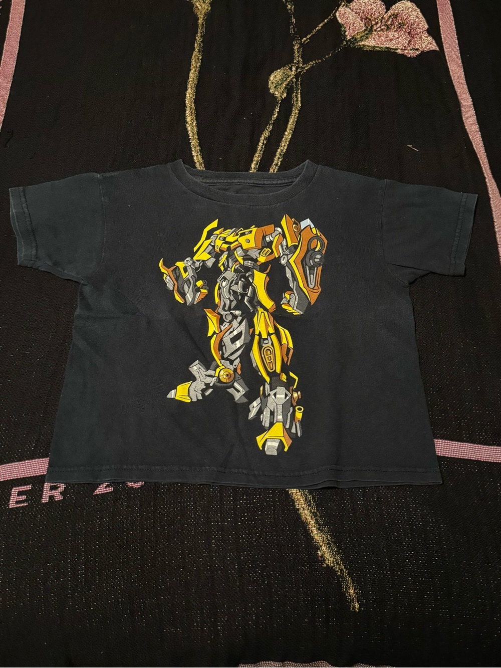 Transformers Kids Black T-Shirt with Yellow Robot Graphic Size 6/7 Small Boys